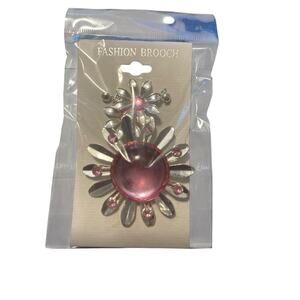FASHION BROOCH PINK AND SILVER WITH EARRINGS